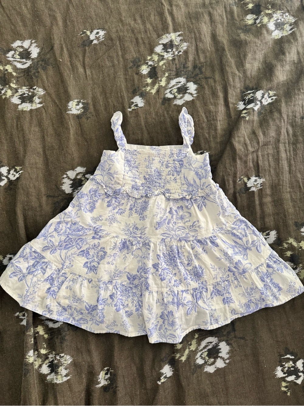 Janie and Jack White Dress with Light Blue Floral Print